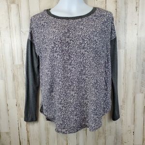Lou & Grey Womens Top Gray Wide Neck Long Sleeve